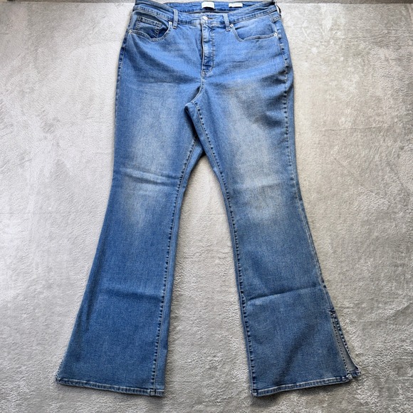 Wonderly High Rise Flare Jeans Womens 16 Blue Med Wash Side Slit Stretch Denim - Picture 2 of 14
